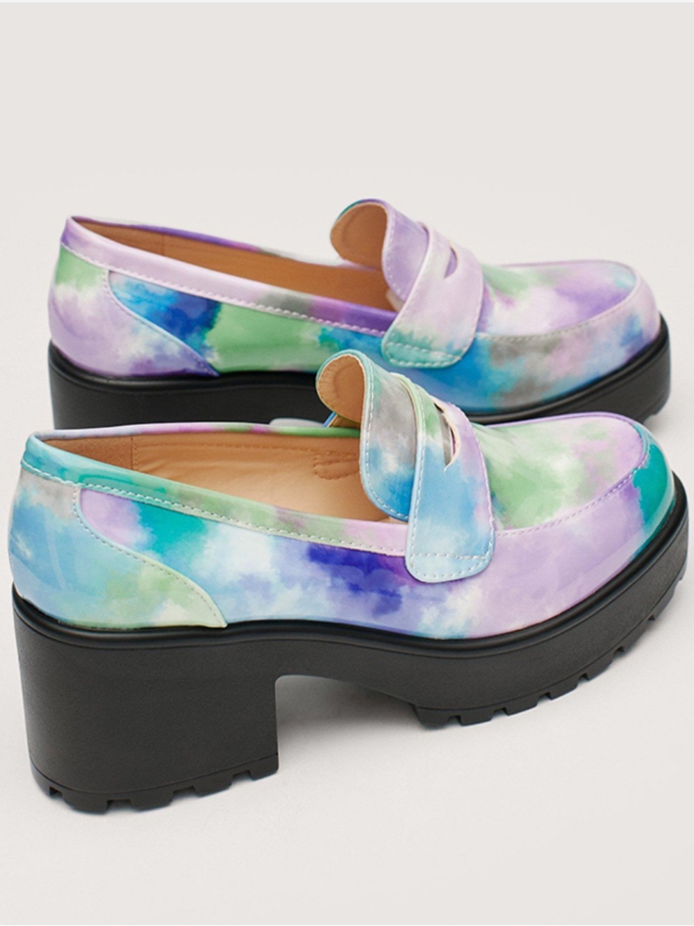Nasty Gal Vegan Leather Chunky Penny Loafers Pastel Tie Dye Size 7 - Picture 3 of 12